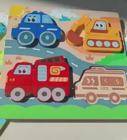 Wooden Puzzle Board, Animals or Vehicles, product video