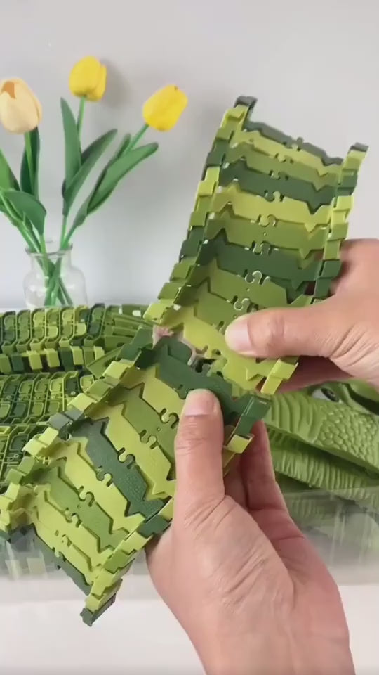 Dinosaur Flexible Race Track Set demonstration: building the track and the car racing through a dinosaur tunnel