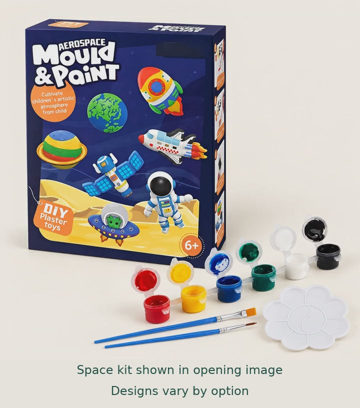 Mould & Paint Kit — Space, Unicorns & Animals — product presentation with Status by Jamie Bathgate