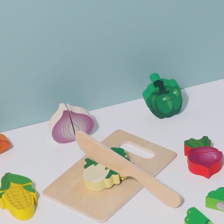 Wooden Cutting Play Food Sets — product demonstration