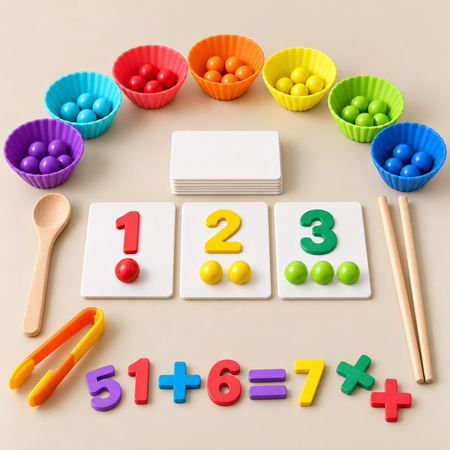 Colour Sorting Toy – Wooden Beads & Bowls