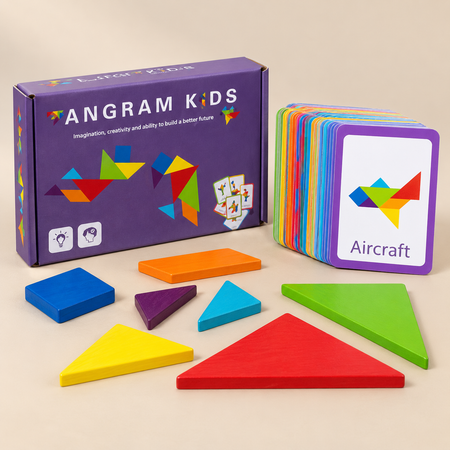 Wooden Tangram Puzzle with Challenge Cards